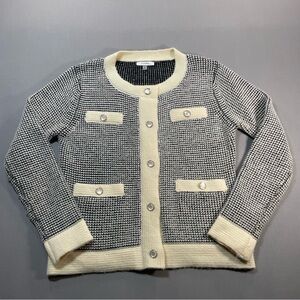 Sioni Black & Ivory Knit Cardigan Sweater, Parisian Chic - Womens Small